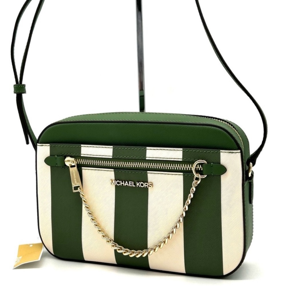 Michael Kors Large EW Zip Chain Xbody Crossbody Bag Fern Green Multi